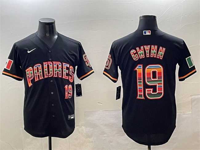 Mens San Diego Padres #19 Tony Gwynn Black Mexico Cool Base Stitched Jersey